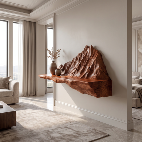 Orlune Sculpted Solid Wood Mountain Floating Shelf SPA564532