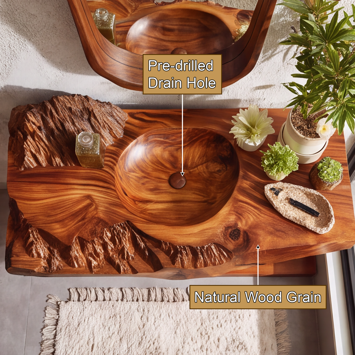 Zavion Textured Carved Solid Wood Floating Bathroom Vanity with Integrated Sink - Timberustic Floating Bathroom Vanity with Integrated Sink