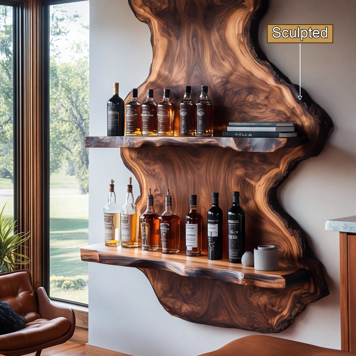 Ravello Live Edge Solid Wood Floating Wine Shelf