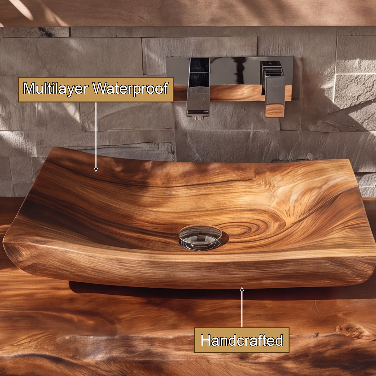 Riverbend Sculpted Solid Wood Vessel Sink - Timberustic Vessel Sinks