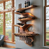 Rivora Live Edge Solid Wood Floating Wine Shelf