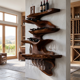 Rivora Live Edge Solid Wood Floating Wine Shelf