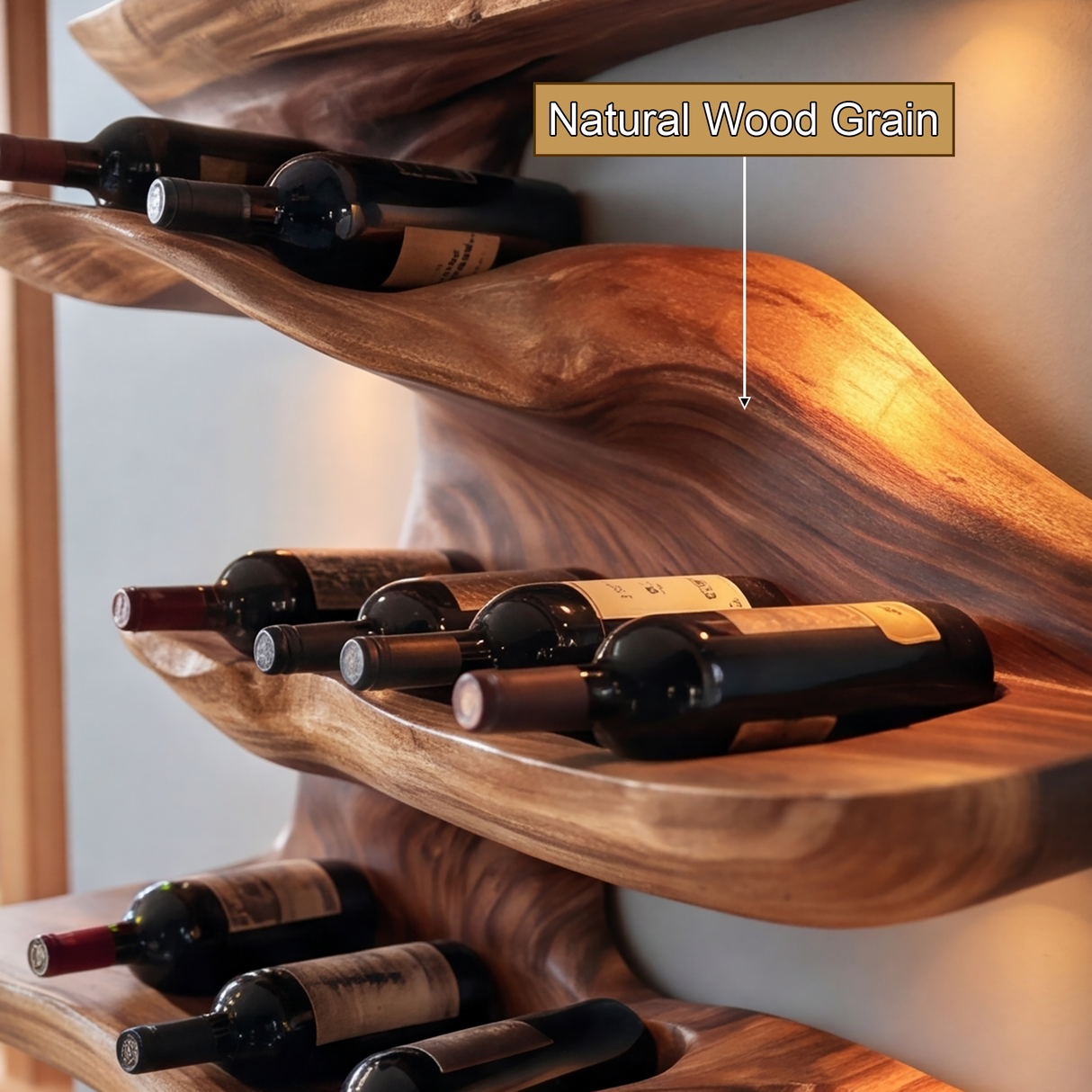 Rivora Live Edge Solid Wood Floating Wine Shelf