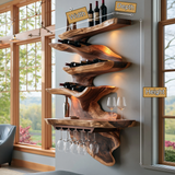 Rivora Live Edge Solid Wood Floating Wine Shelf