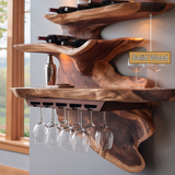 Rivora Live Edge Solid Wood Floating Wine Shelf