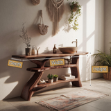 Rustic Solid Wood Freestanding Bathroom Vanity with Shelves - Timberustic Freestanding Bathroom Vanity with Shelves
