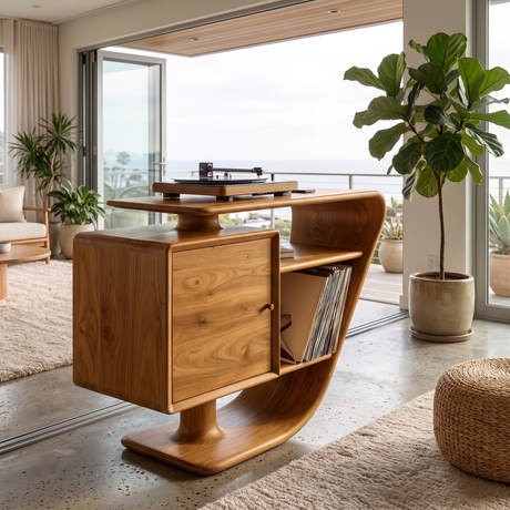 Sonvera Solid Wood Record Player Stand Teak - Timberustic Record Player Stand With Storage