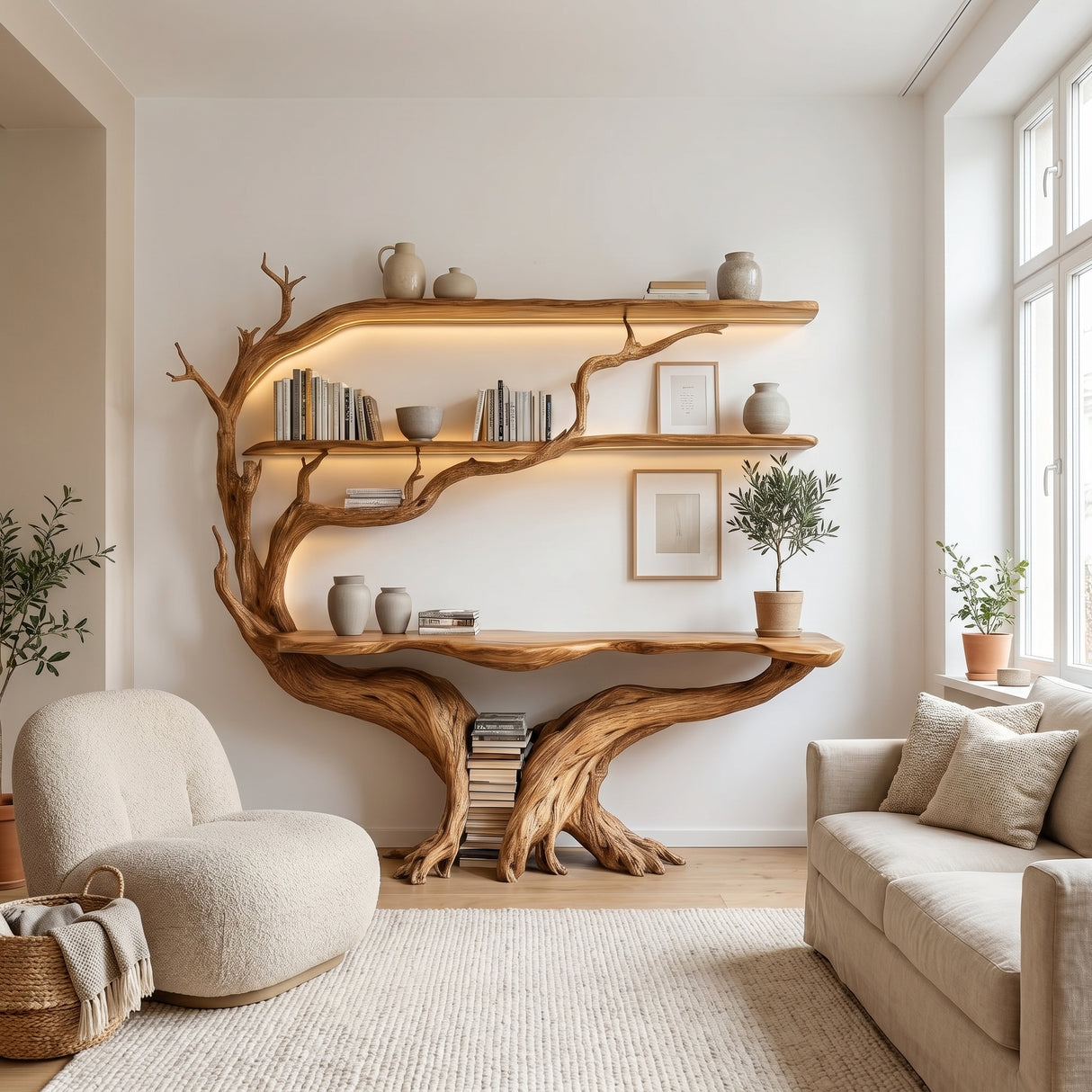 Sylthera Sculpted Solid Wood Console Table with Shelves - Timberustic Console Table with Shelves