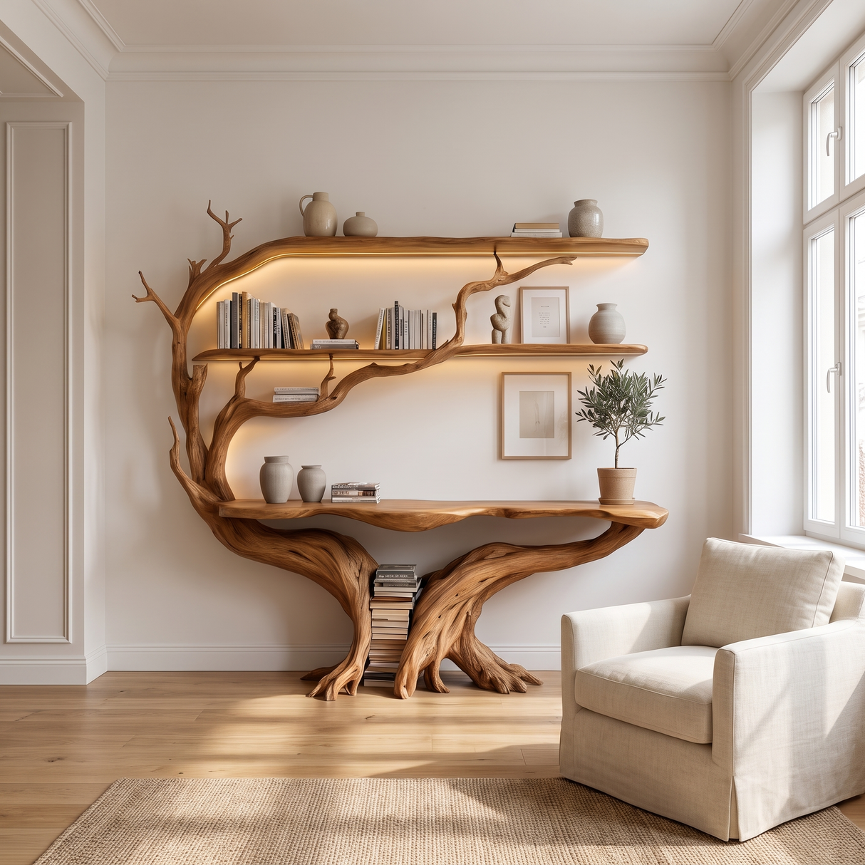 Sylthera Sculpted Solid Wood Console Table with Shelves Brown - Timberustic Console Table with Shelves