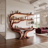 Sylthera Sculpted Solid Wood Console Table with Shelves Mahogany - Timberustic Console Table with Shelves