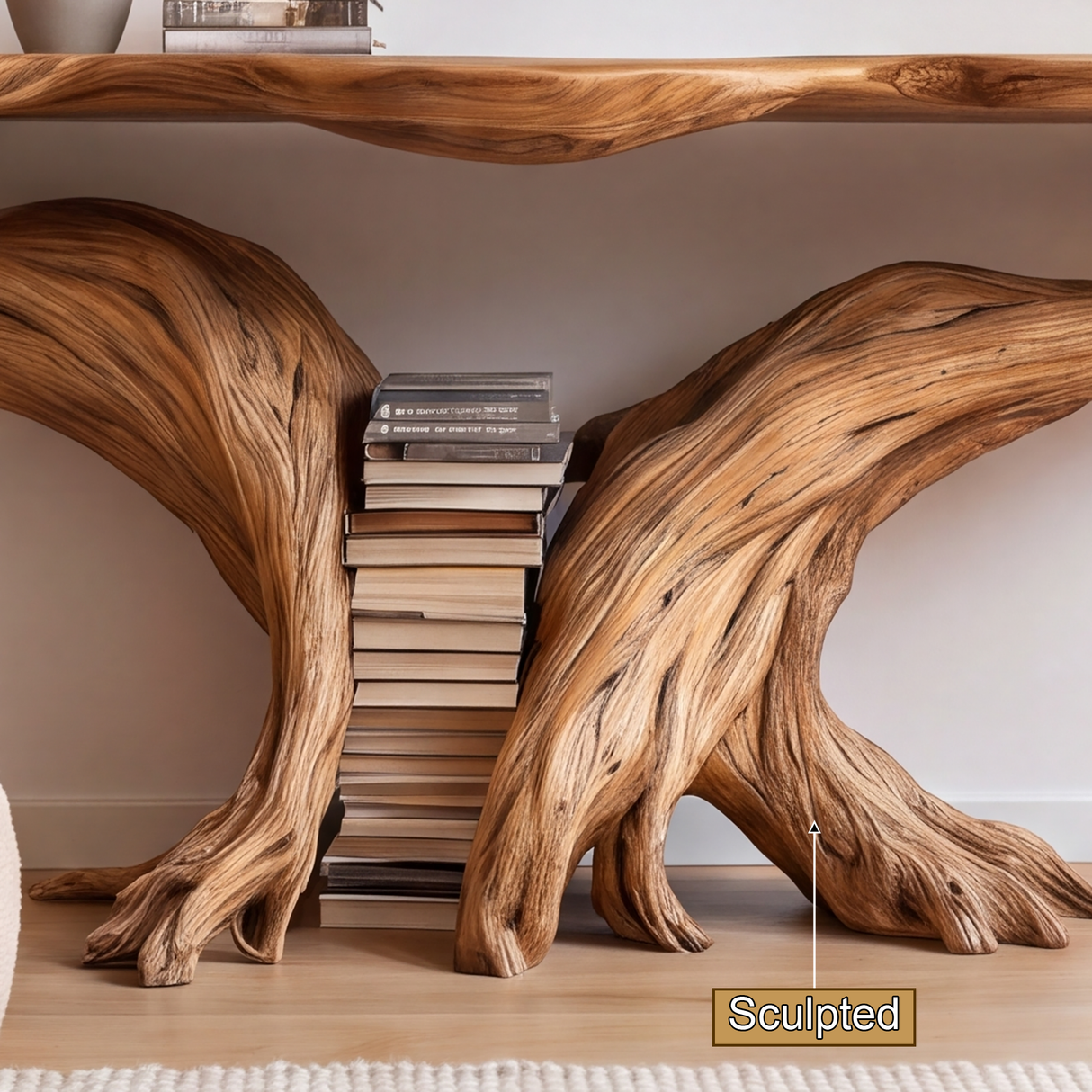 Sylthera Sculpted Solid Wood Console Table with Shelves - Timberustic Console Table with Shelves