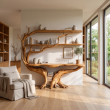 Sylthera Sculpted Solid Wood Console Table with Shelves Teak - Timberustic Console Table with Shelves