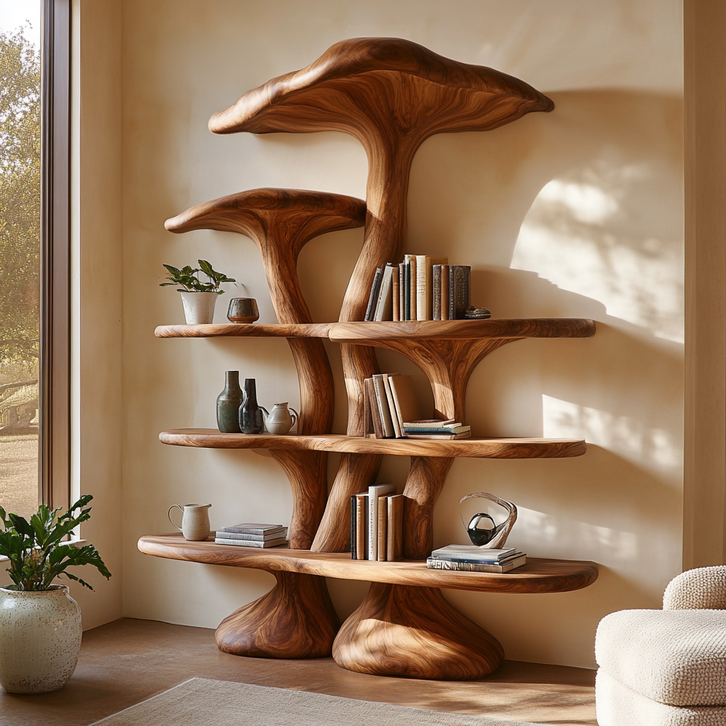 Sylthora Sculpted Solid Wood Mushroom Bookshelf