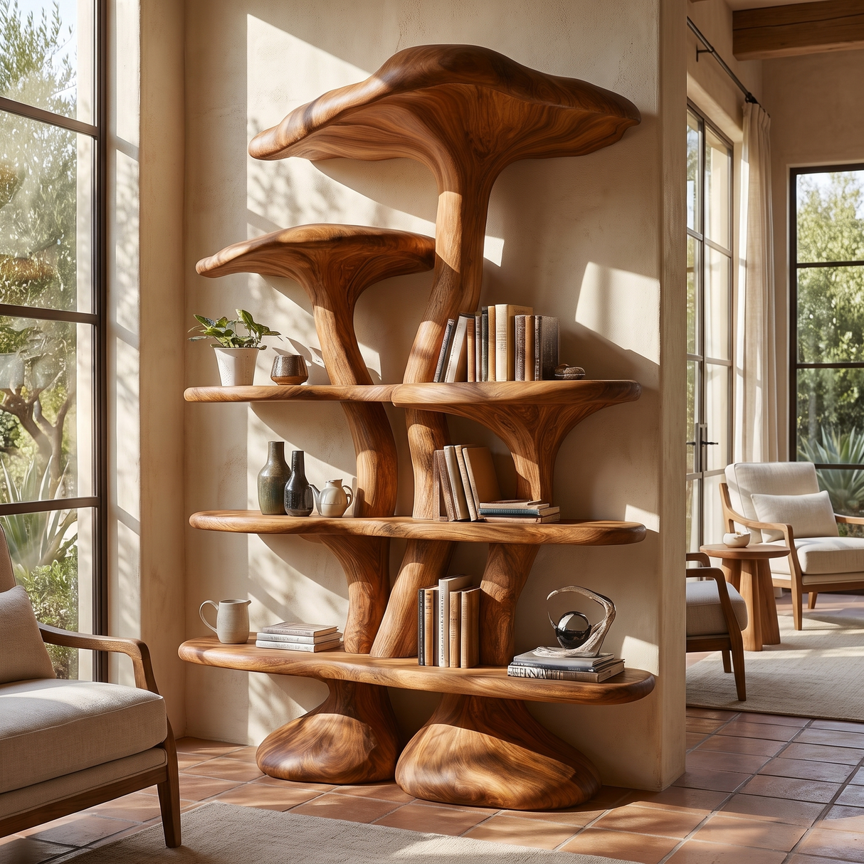 Sylthora Sculpted Solid Wood Mushroom Bookshelf