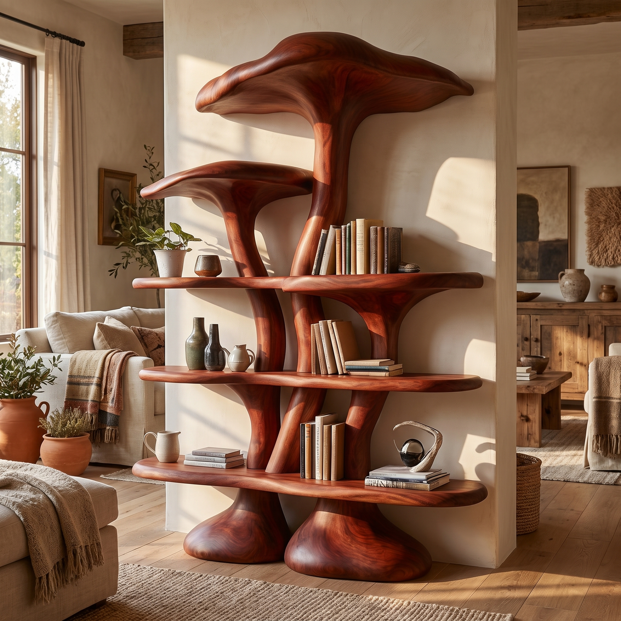 Sylthora Sculpted Solid Wood Mushroom Bookshelf