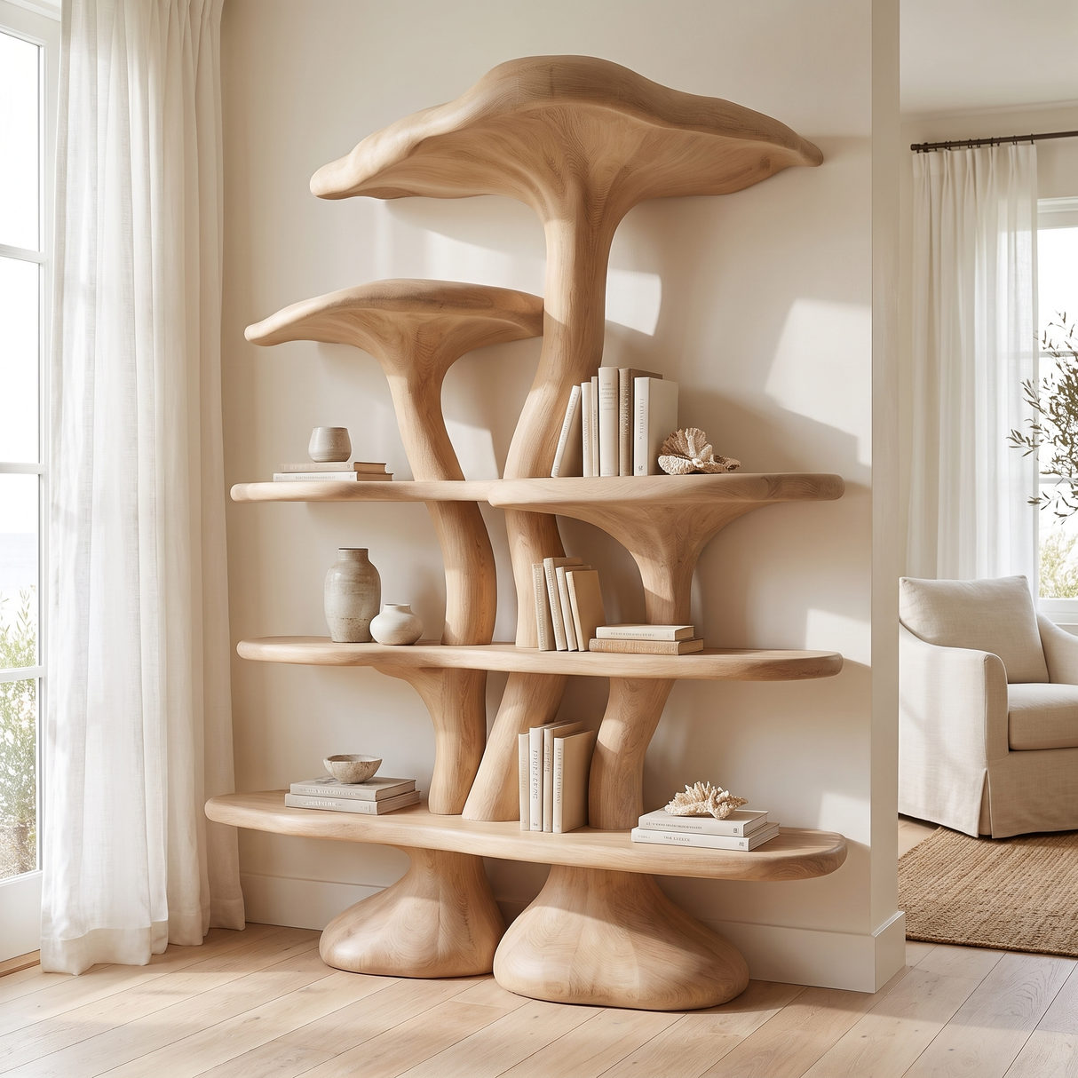 Sylthora Sculpted Solid Wood Mushroom Bookshelf