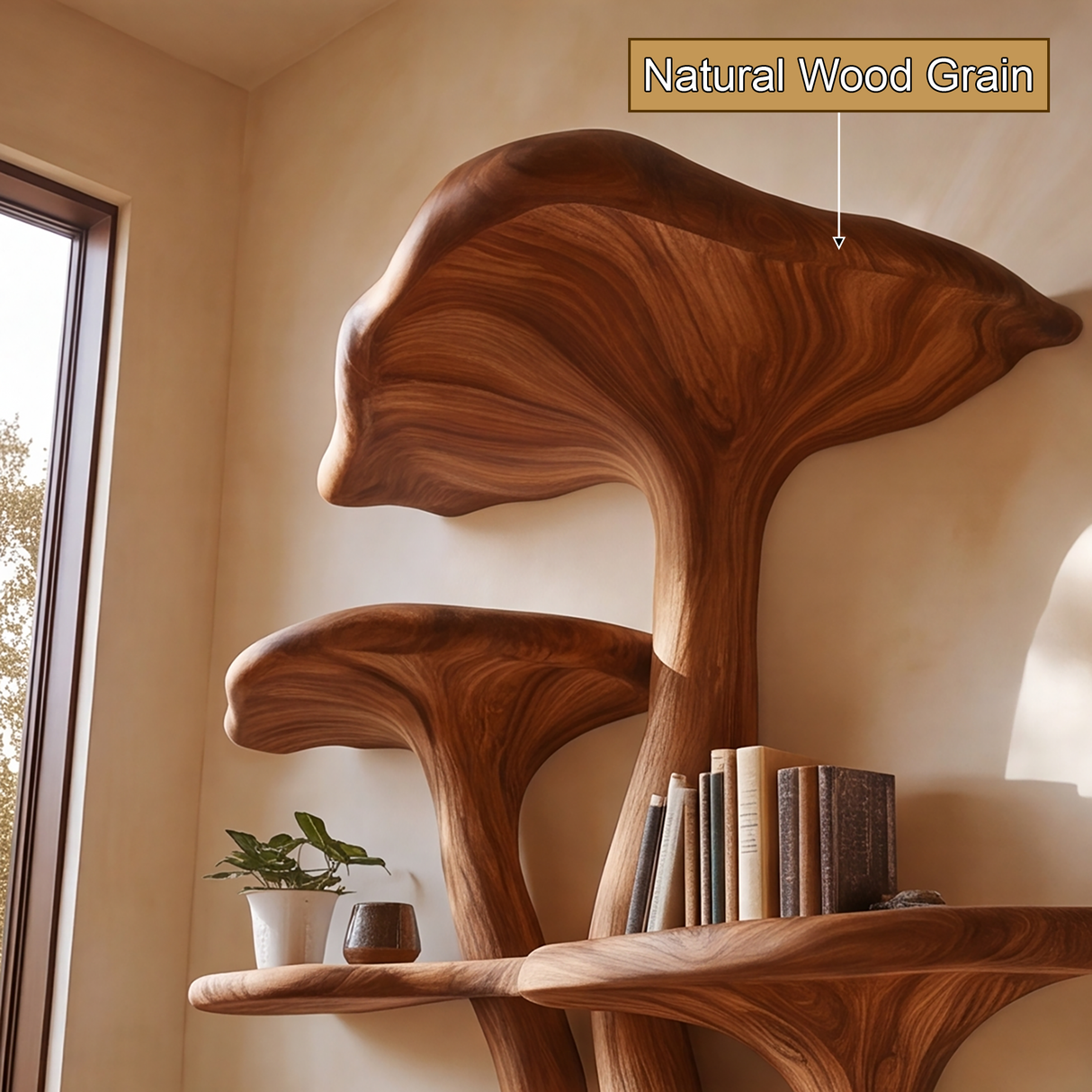 Sylthora Sculpted Solid Wood Mushroom Bookshelf