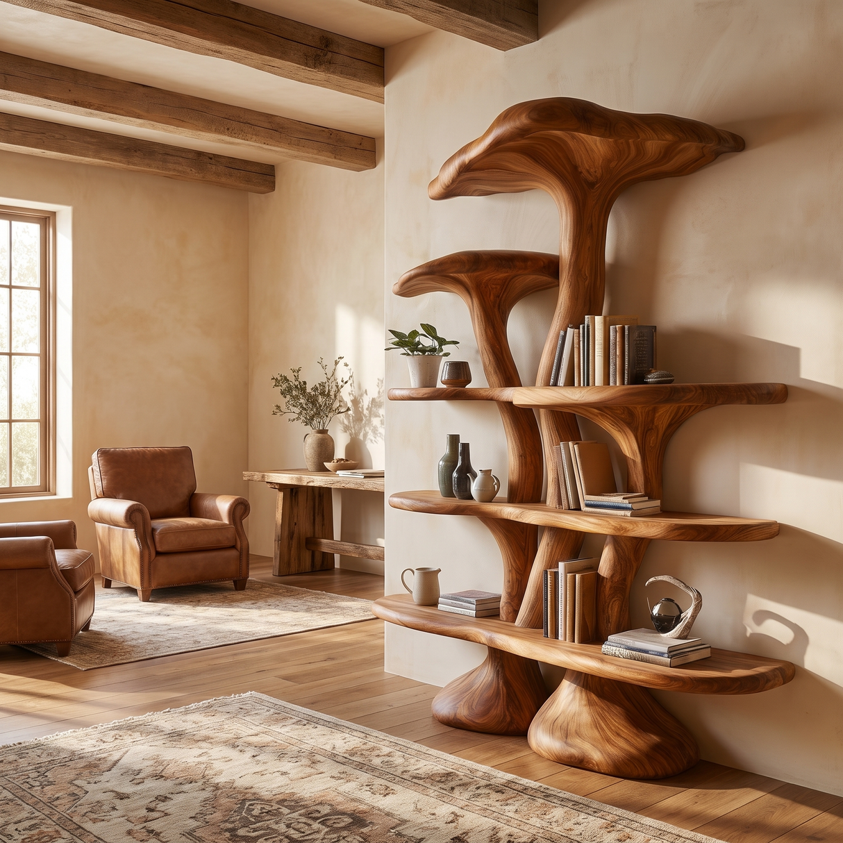 Sylthora Sculpted Solid Wood Mushroom Bookshelf