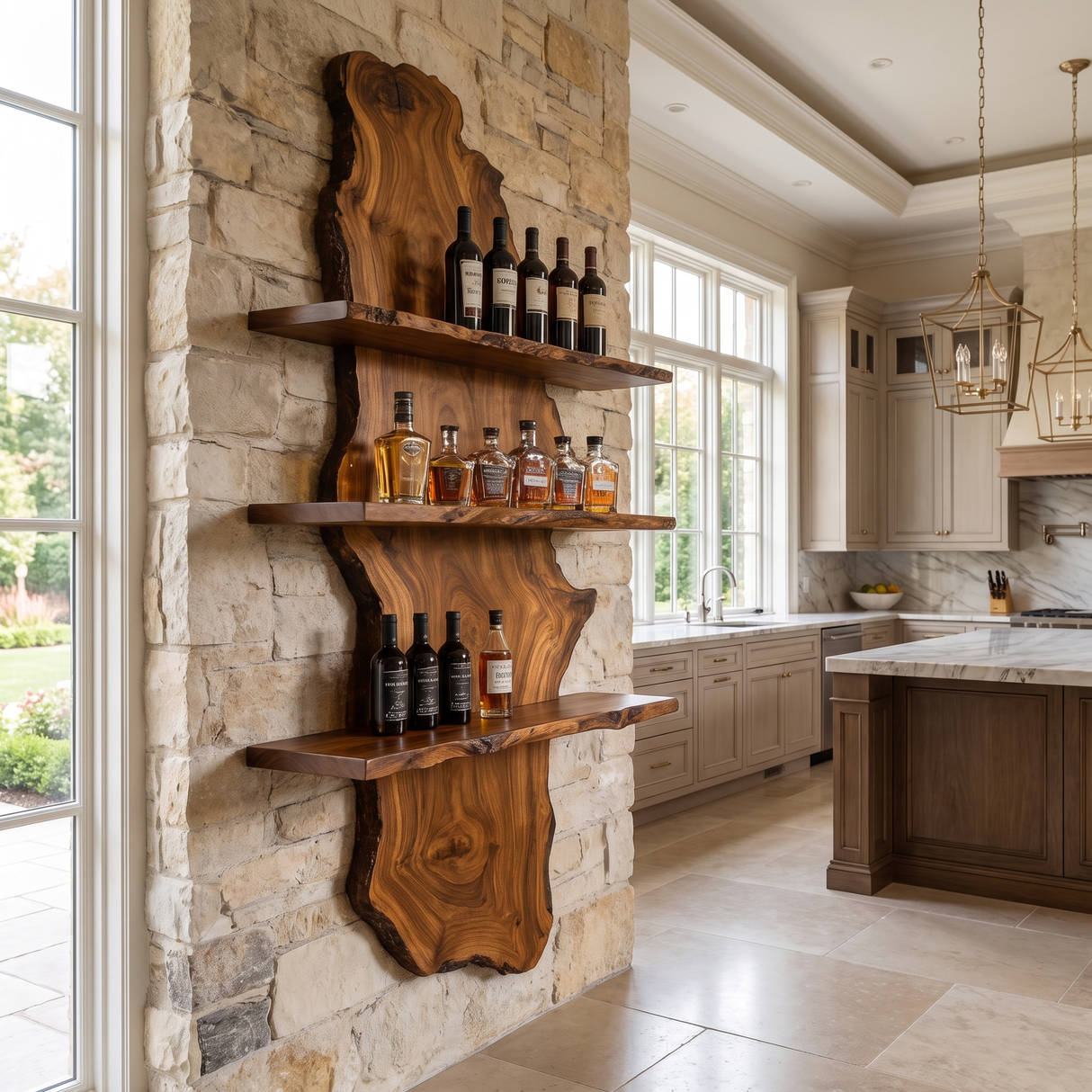 Sylvara Live Edge Solid Wood Floating Wine Shelf