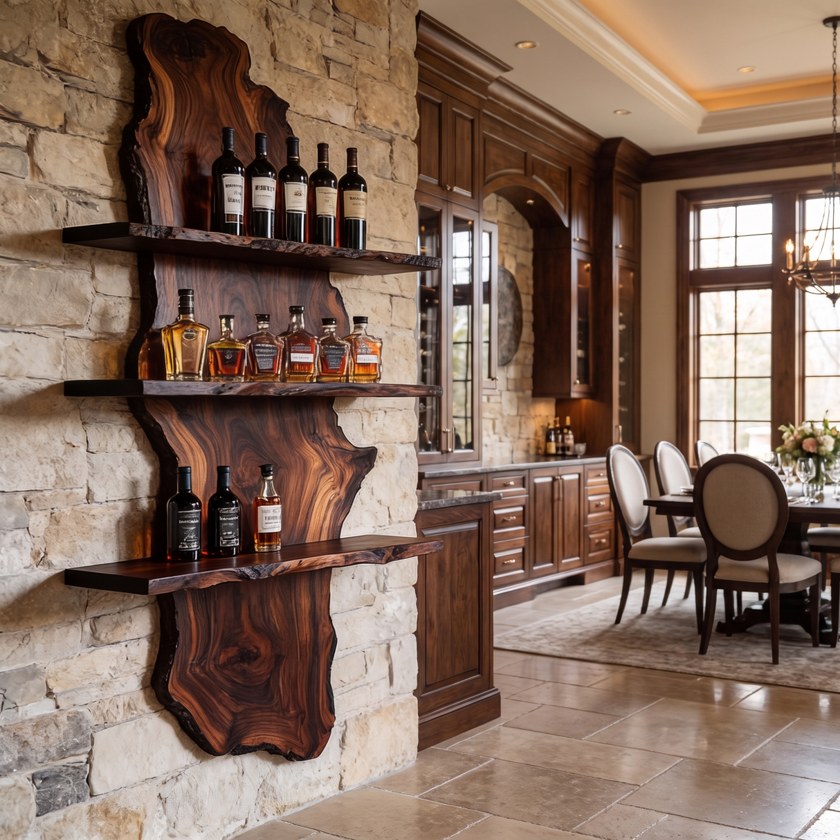Sylvara Live Edge Solid Wood Floating Wine Shelf