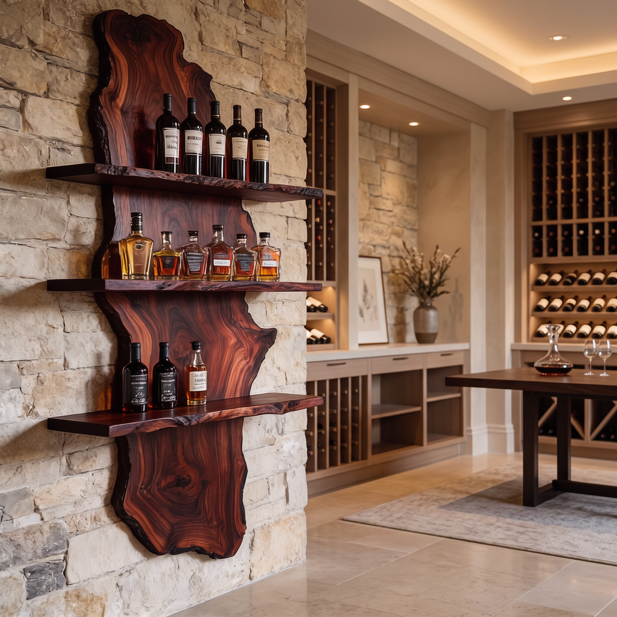 Sylvara Live Edge Solid Wood Floating Wine Shelf