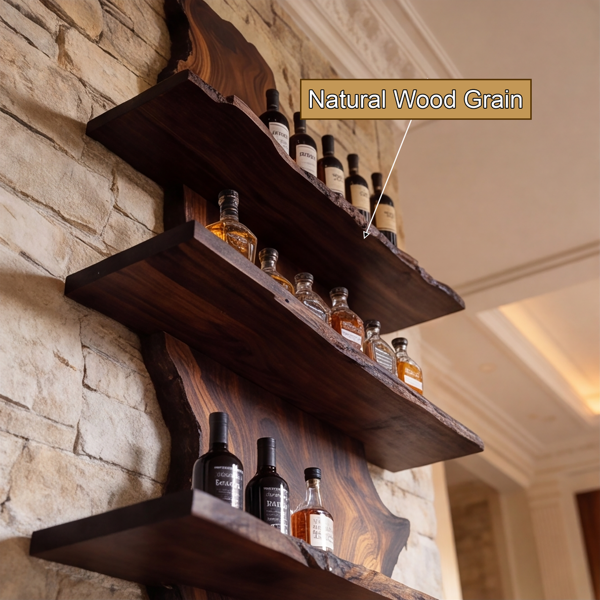 Sylvara Live Edge Solid Wood Floating Wine Shelf