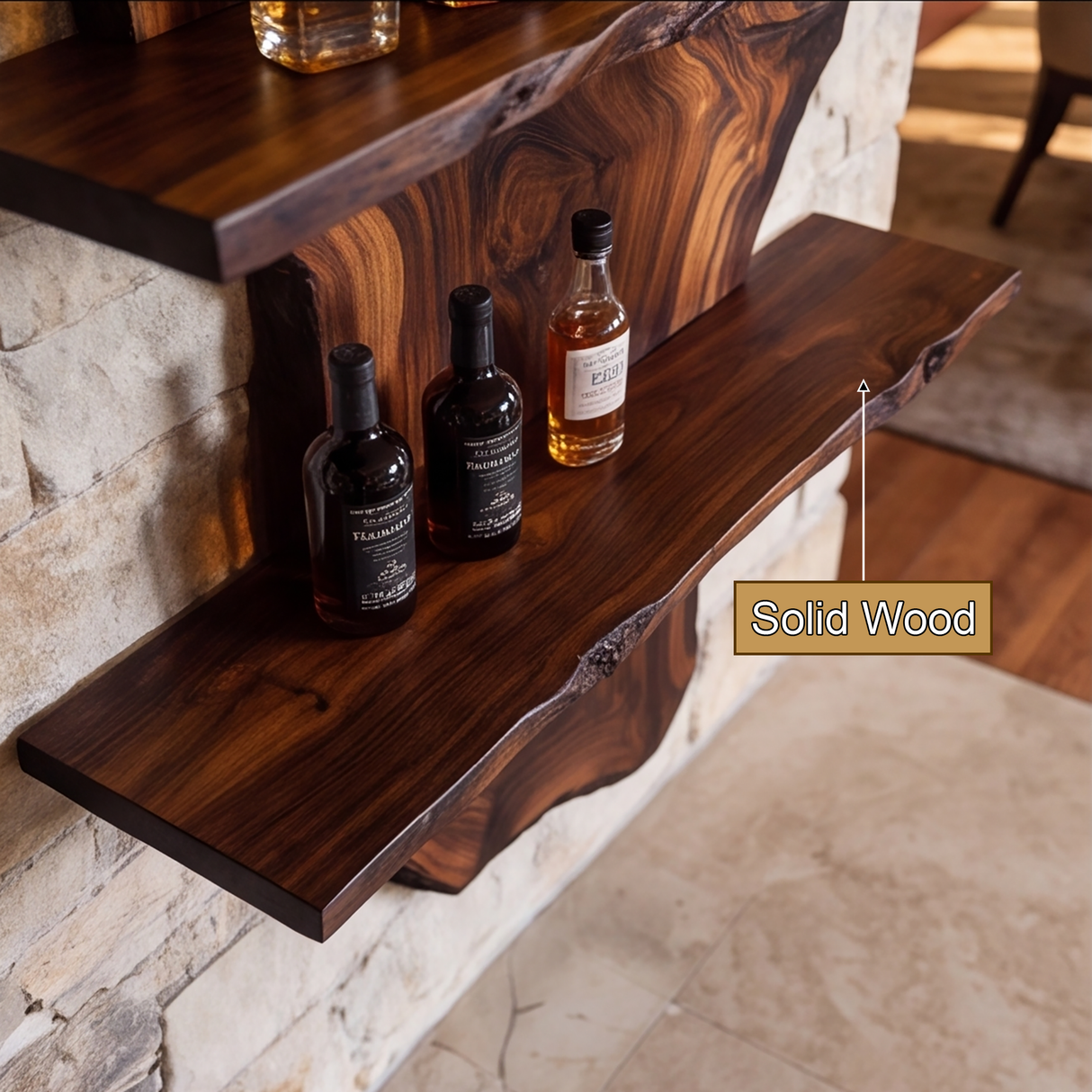 Sylvara Live Edge Solid Wood Floating Wine Shelf