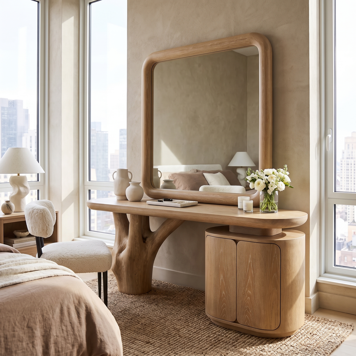 Sylvara Sculpted Solid Wood Cosmetic Table