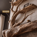 Sylvara Sculpted Solid Wood Tree-Shaped Fireplace Mantel with Display Shelves - Timberustic Tree-Shaped Fireplace Mantel with Display Shelves