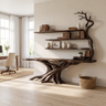 Sylvarion Sculpted Solid Wood Console Table with Shelves Dark Walnut - Timberustic Console Table with Shelves