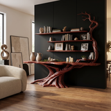 Sylvarion Sculpted Solid Wood Console Table with Shelves Mahogany - Timberustic Console Table with Shelves