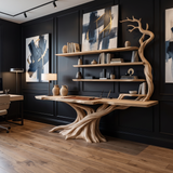 Sylvarion Sculpted Solid Wood Console Table with Shelves Natural Oak - Timberustic Console Table with Shelves