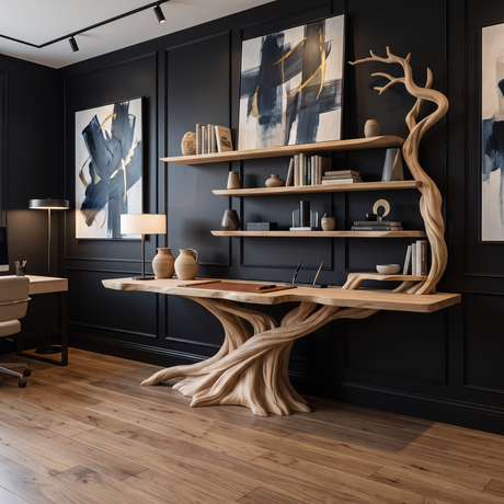 Sylvarion Sculpted Solid Wood Console Table with Shelves Natural Oak - Timberustic Console Table with Shelves
