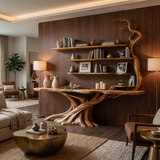 Sylvarion Sculpted Solid Wood Console Table with Shelves Teak - Timberustic Console Table with Shelves