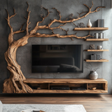 Sylvaris Handcrafted Solid Wood Tree TV Console - Timberustic TV Console with Tree Shelf
