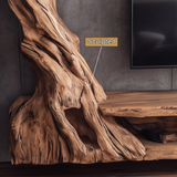 Sylvaris Handcrafted Solid Wood Tree TV Console - Timberustic TV Console with Tree Shelf