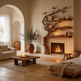 Sylvaris Sculpted Solid Wood Tree-Shaped Fireplace Mantel with Display Shelves - Timberustic Tree-Shaped Fireplace Mantel with Display Shelves