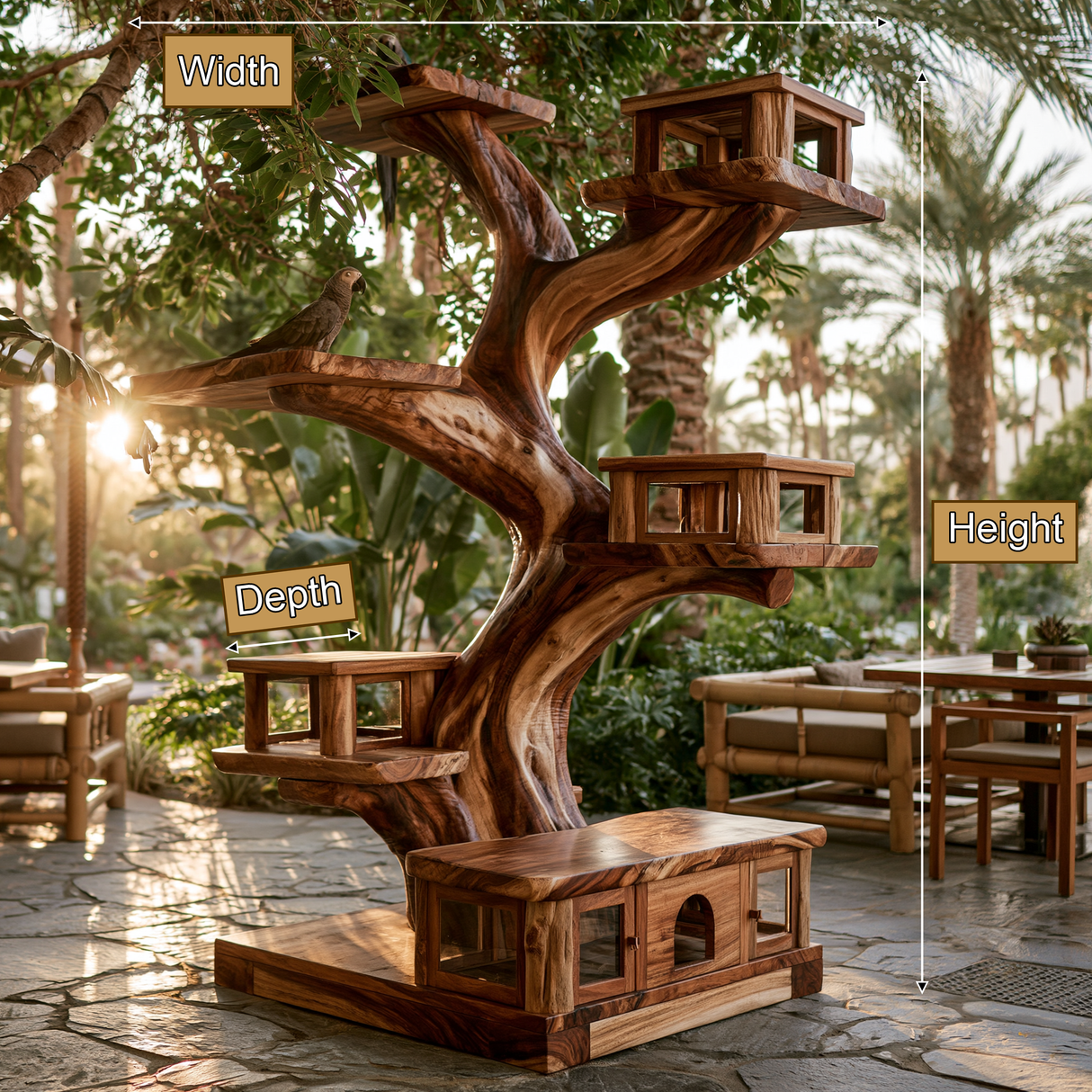 Sylveroak Handcrafted Tree Branch Parrot Stand SPA284684 - Timberustic Tree Branch Parrot Stand
