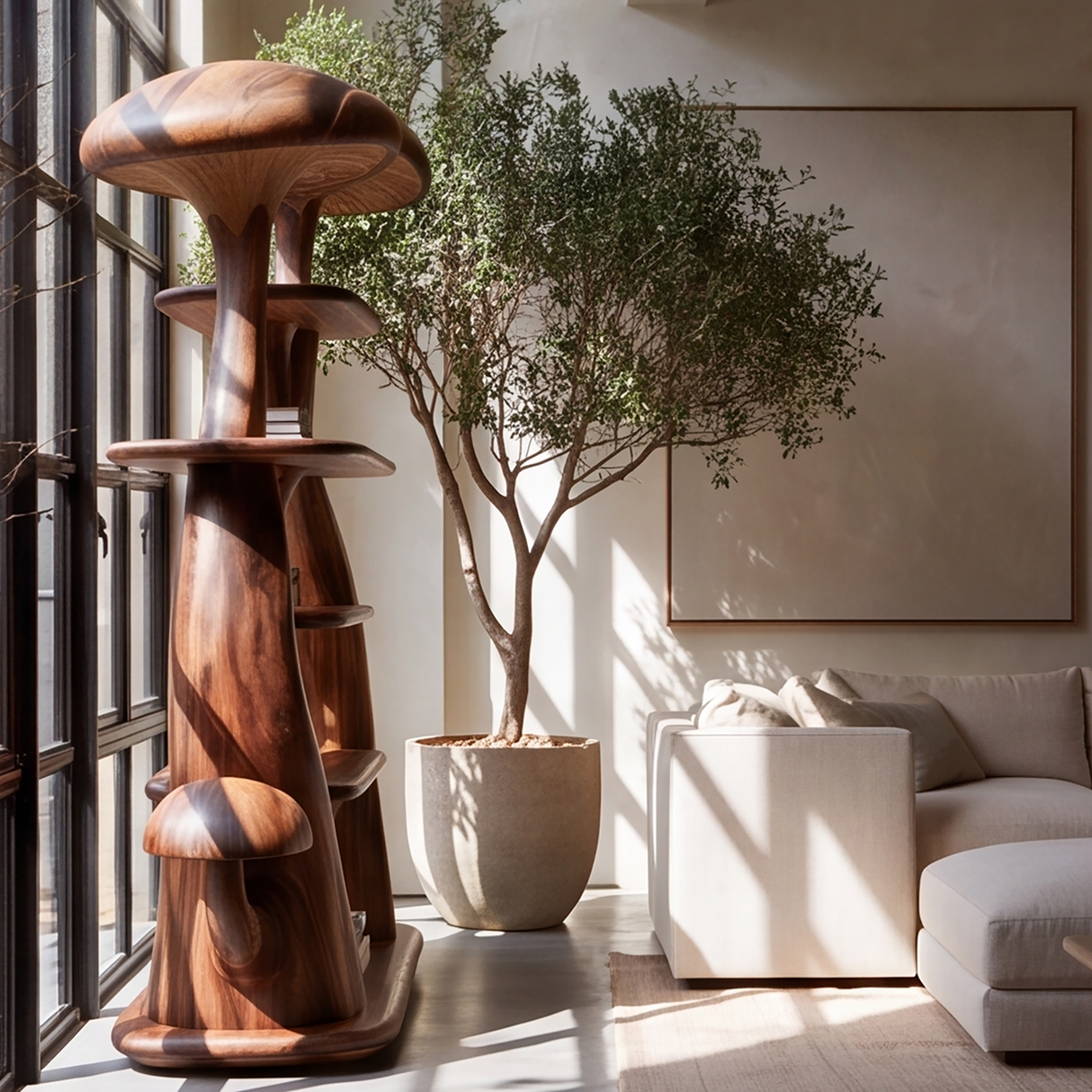 Thalmora Sculpted Solid Wood Mushroom Bookshelf