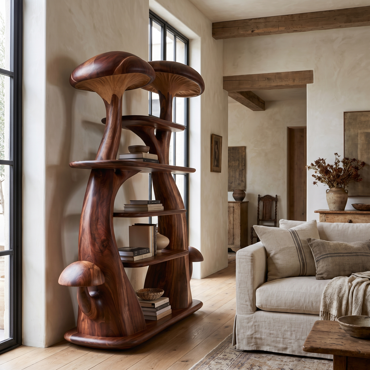 Thalmora Sculpted Solid Wood Mushroom Bookshelf