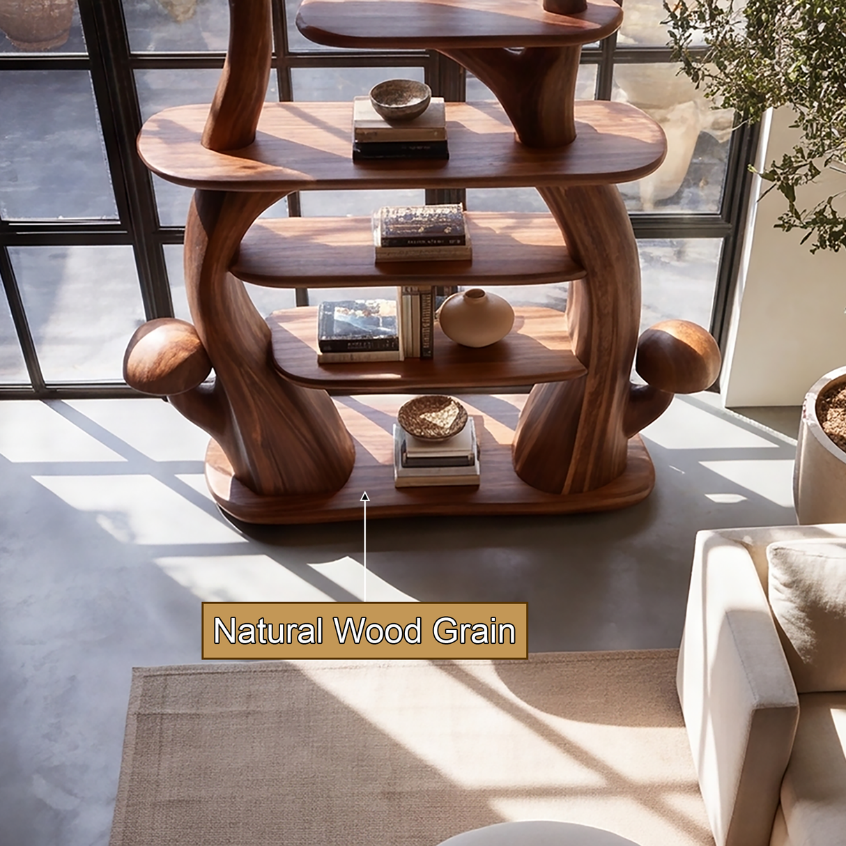 Thalmora Sculpted Solid Wood Mushroom Bookshelf