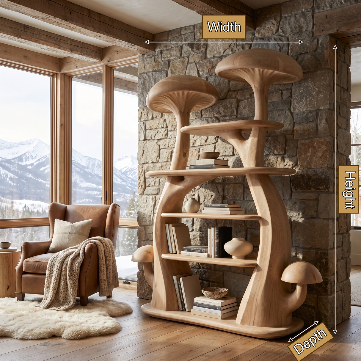 Thalmora Sculpted Solid Wood Mushroom Bookshelf