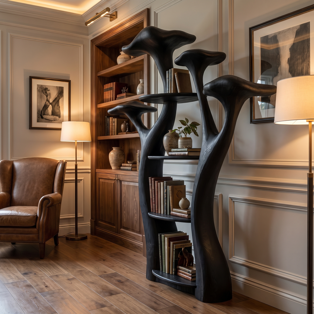 Thalorim Sculpted Solid Wood Mushroom Bookshelf