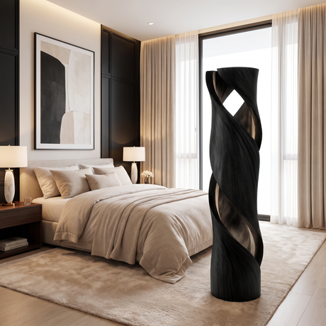 Thaloris Sculpted Helical Integrated LED Wood Floor Lamp Black - Timberustic Floor Lamp