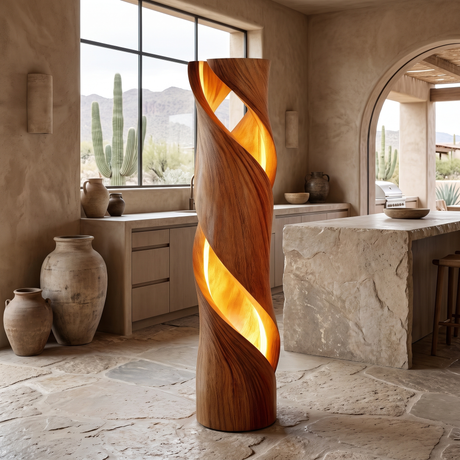 Thaloris Sculpted Helical Integrated LED Wood Floor Lamp Brown - Timberustic Floor Lamp