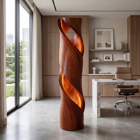 Thaloris Sculpted Helical Integrated LED Wood Floor Lamp Mahogany - Timberustic Floor Lamp