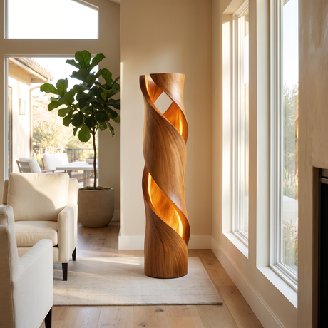 Thaloris Sculpted Helical Integrated LED Wood Floor Lamp Teak - Timberustic Floor Lamp