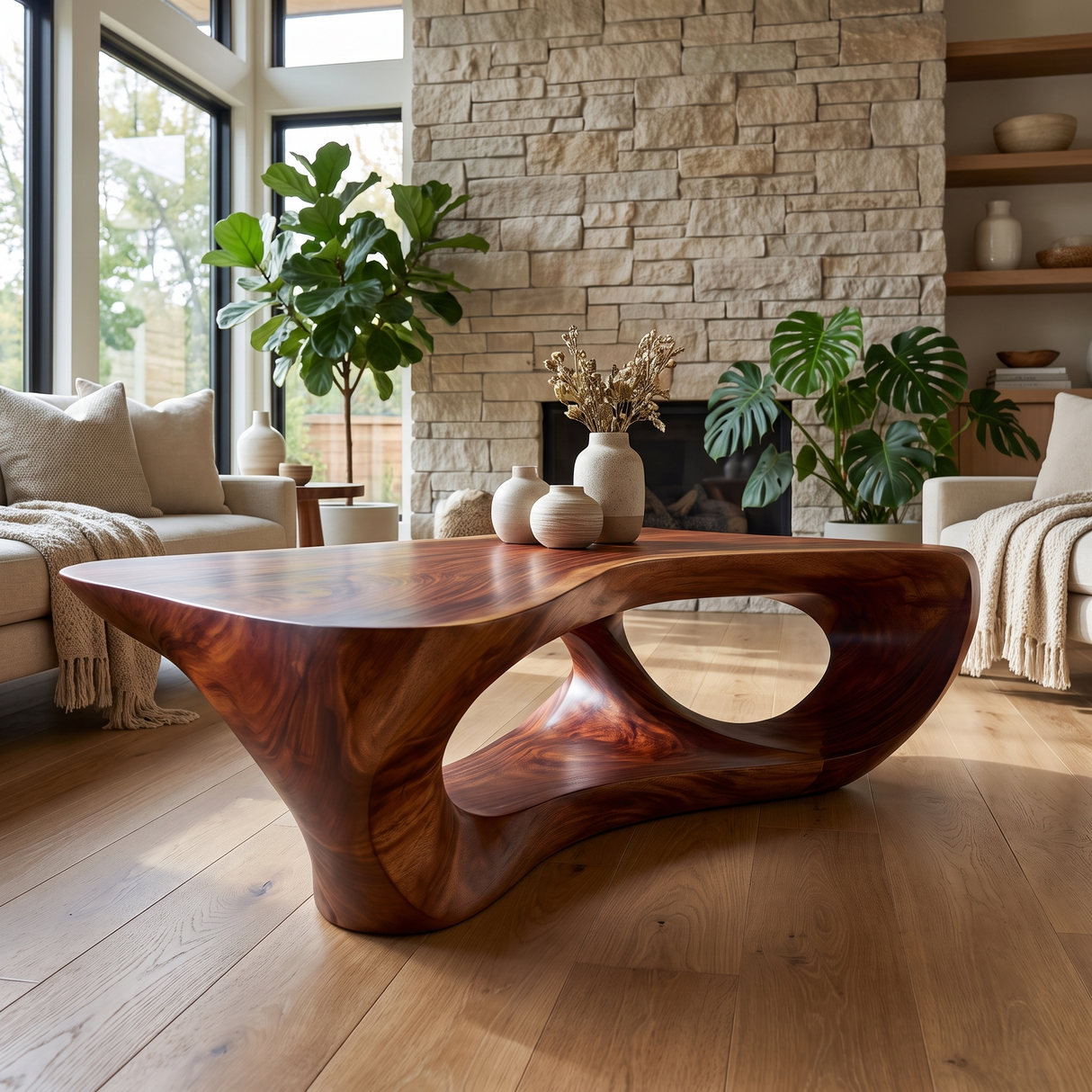 Thalorix Handcrafted Solid Wood Coffee Table Mahogany - TimbeRustic Coffee Table
