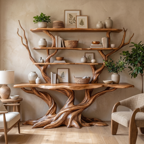 Thalorwyn Sculpted Solid Wood Console Table with Shelves Brown - Timberustic Console Table with Shelves