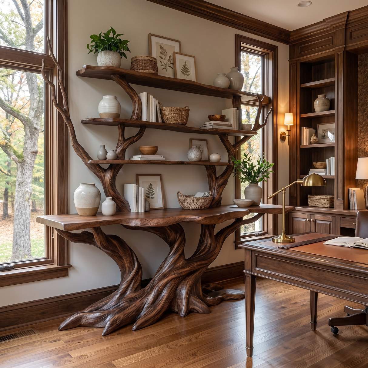 Thalorwyn Sculpted Solid Wood Console Table with Shelves Dark Walnut - Timberustic Console Table with Shelves